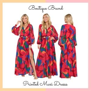 Boutique Brand Printed Long Sleeve Maxi Dress